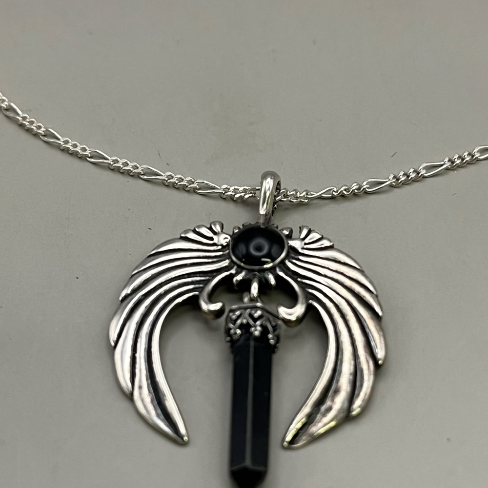 Sterling Silver and Black Angel Wing Necklace -Boho Chic